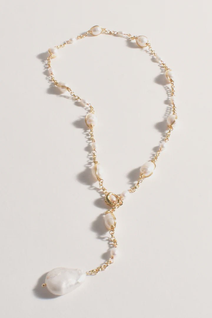 Hand Linked Pearl Y Drop Necklace