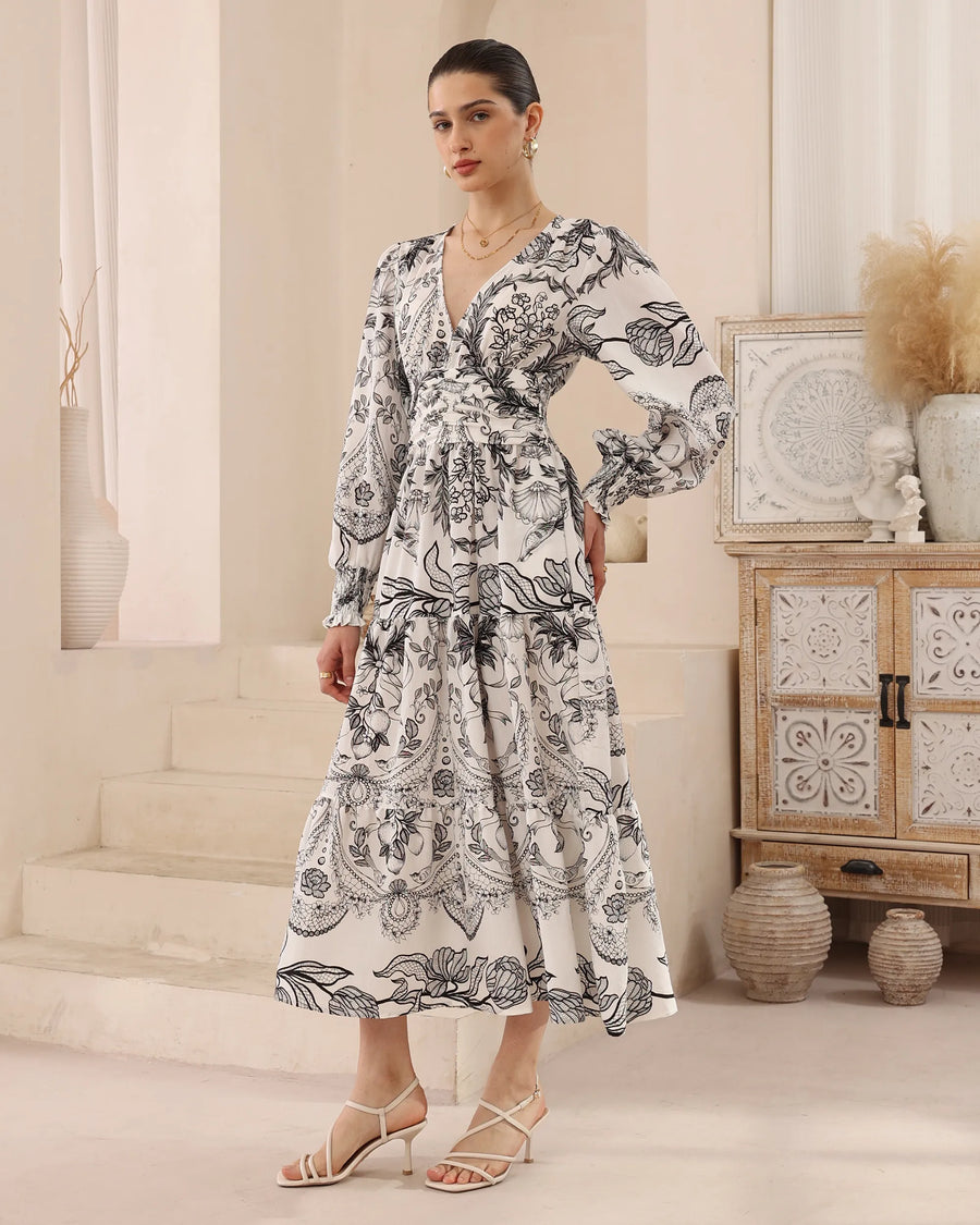 Monochrome Meadow Maxi Dress